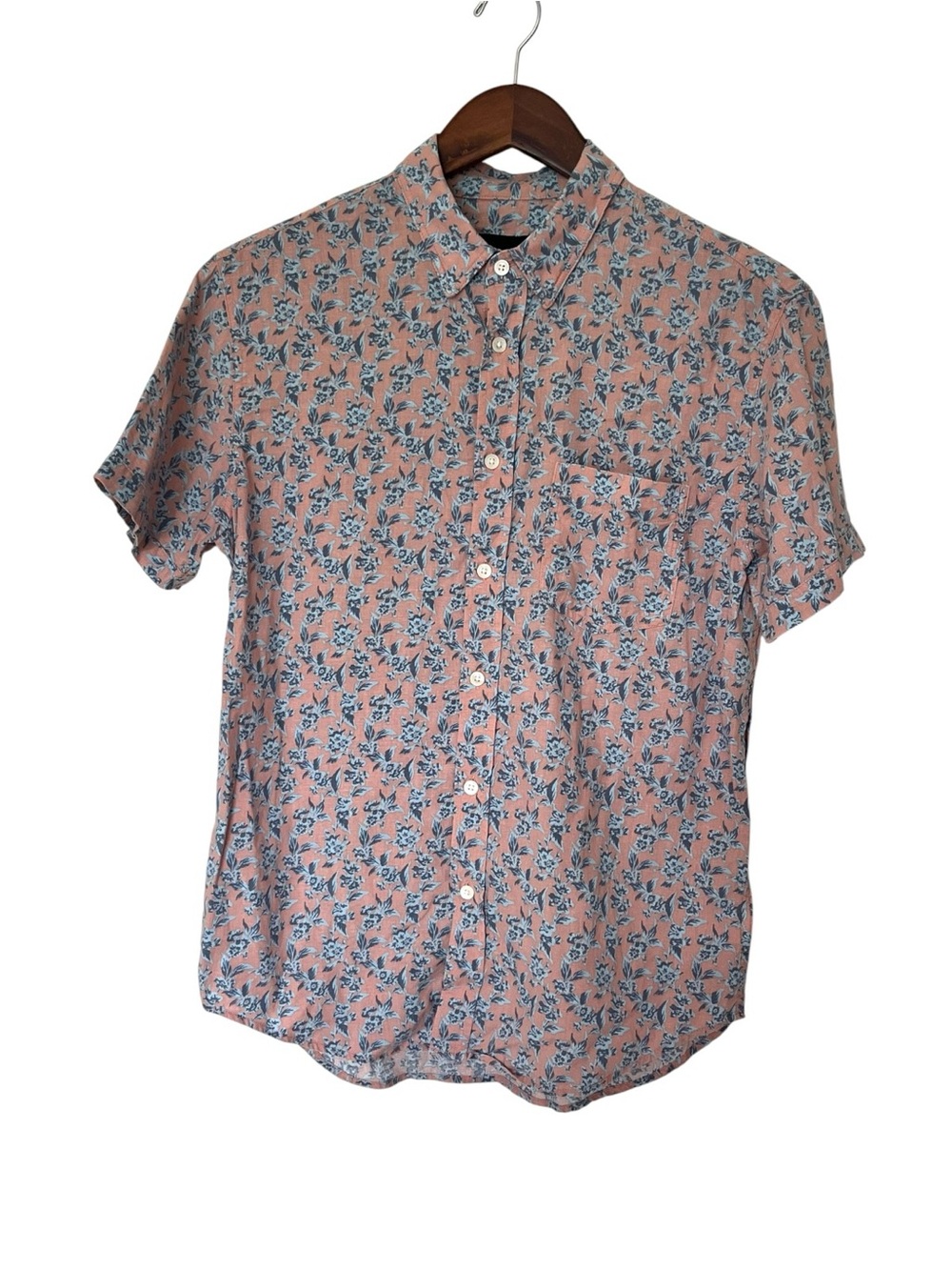 Rails Linen Carson Button Down Shirt Coastal Scattered Posy Peach Men Small